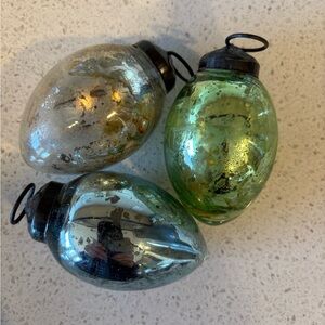 Vintage Glass Holiday Ornaments Set - Green, Silver, Gold